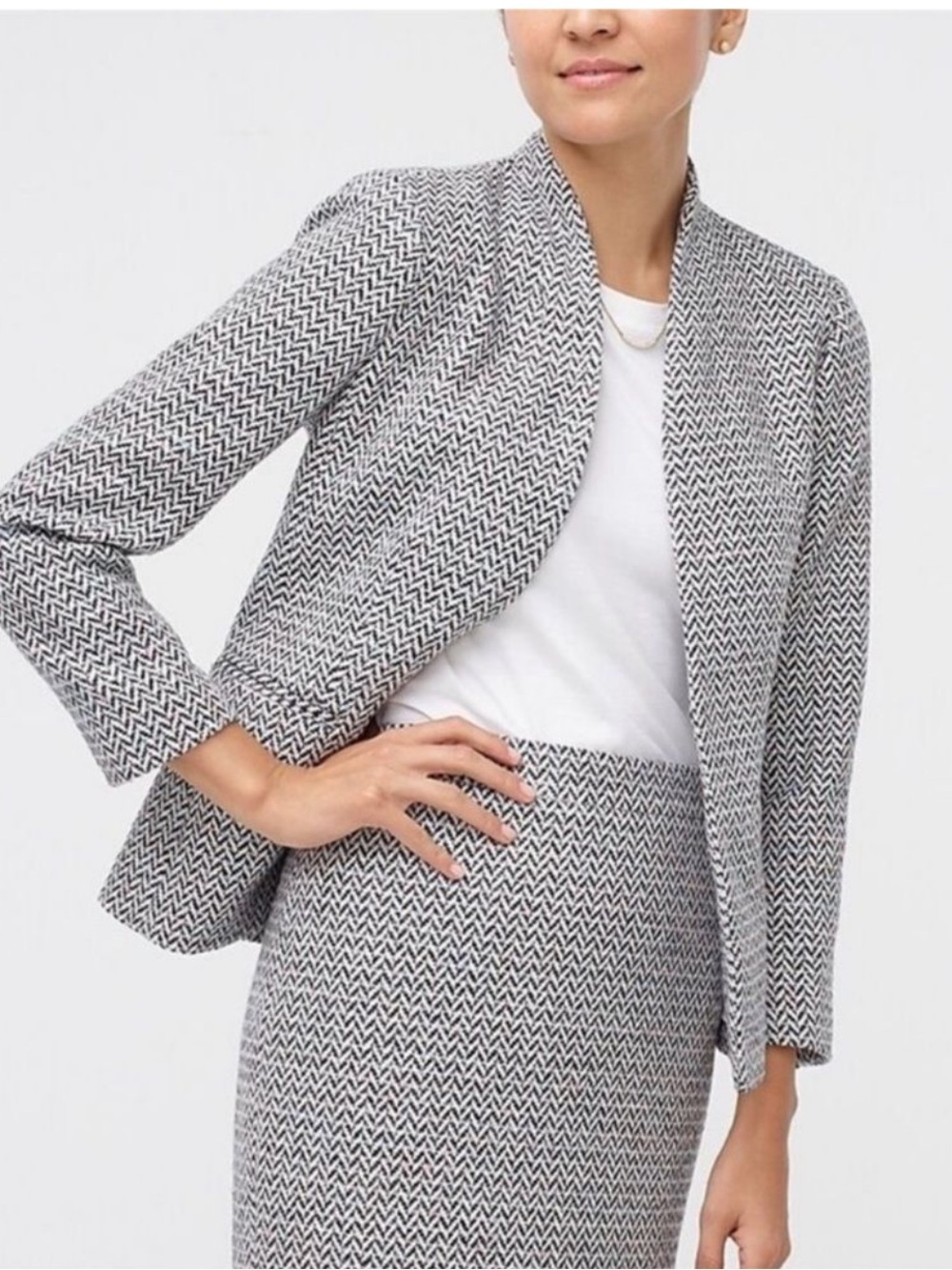 J Crew Factory Gray Herringbone Broadway Lined Blazer Jacket 12 Wool Preppy